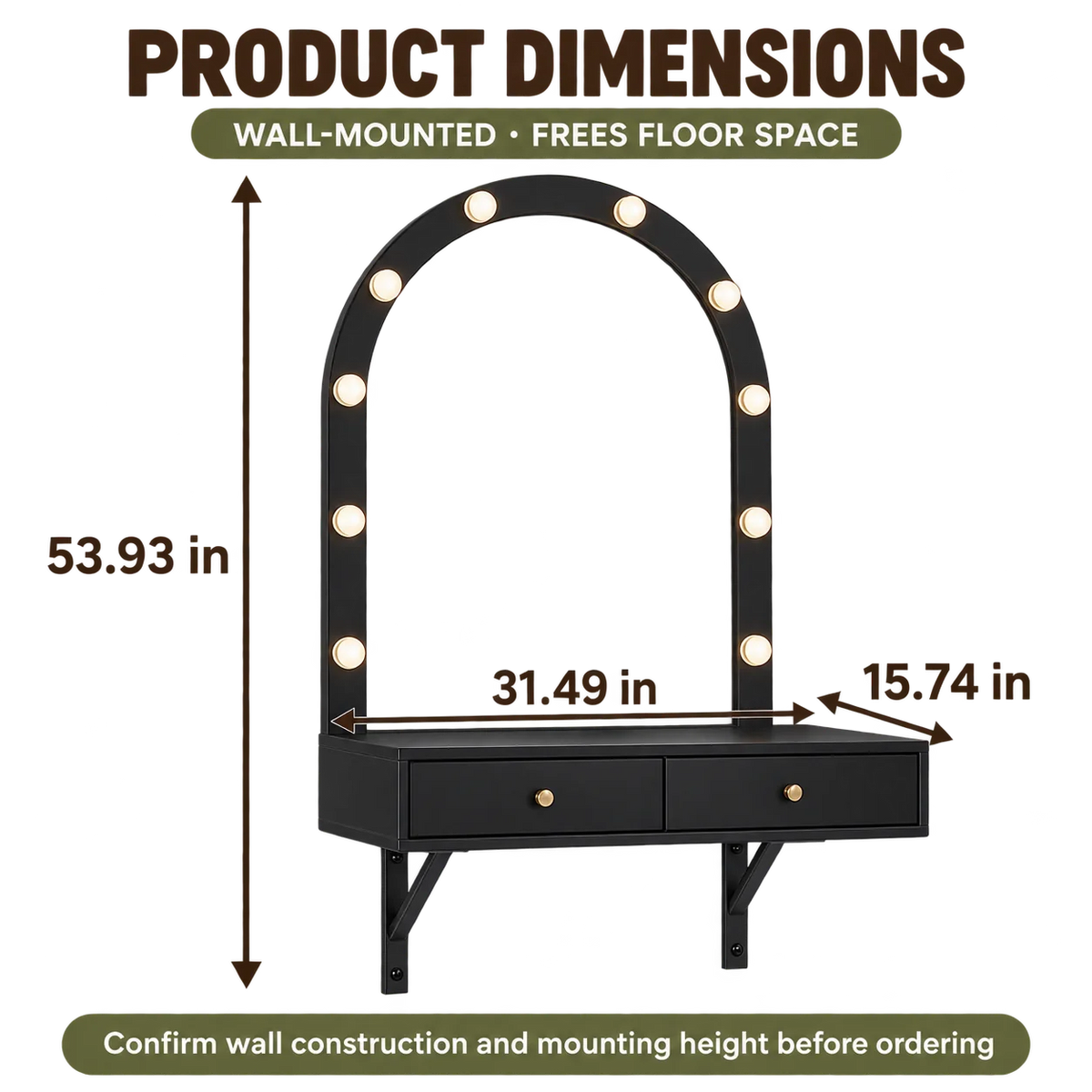 wall vanity size guide and dimensions