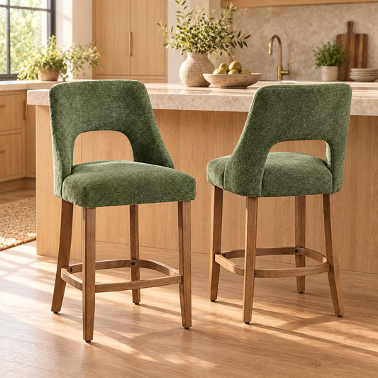 chenille stools in a warm home setting