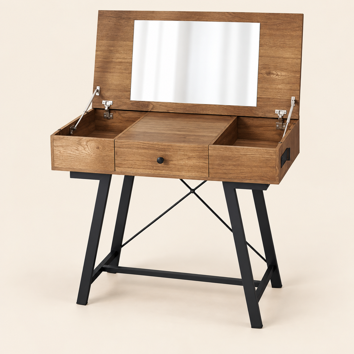 flip top vanity desk product view on a warm beige backdrop