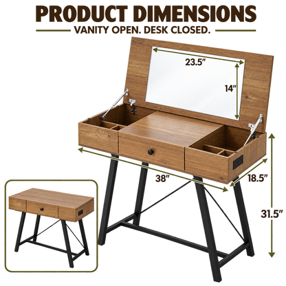 flip top vanity desk size guide and dimensions