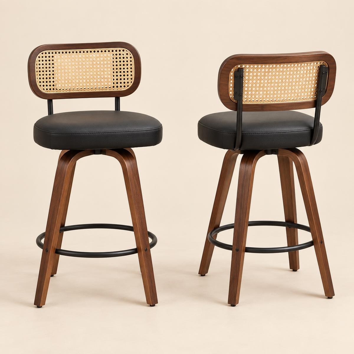 rattan stools product view on a warm beige backdrop