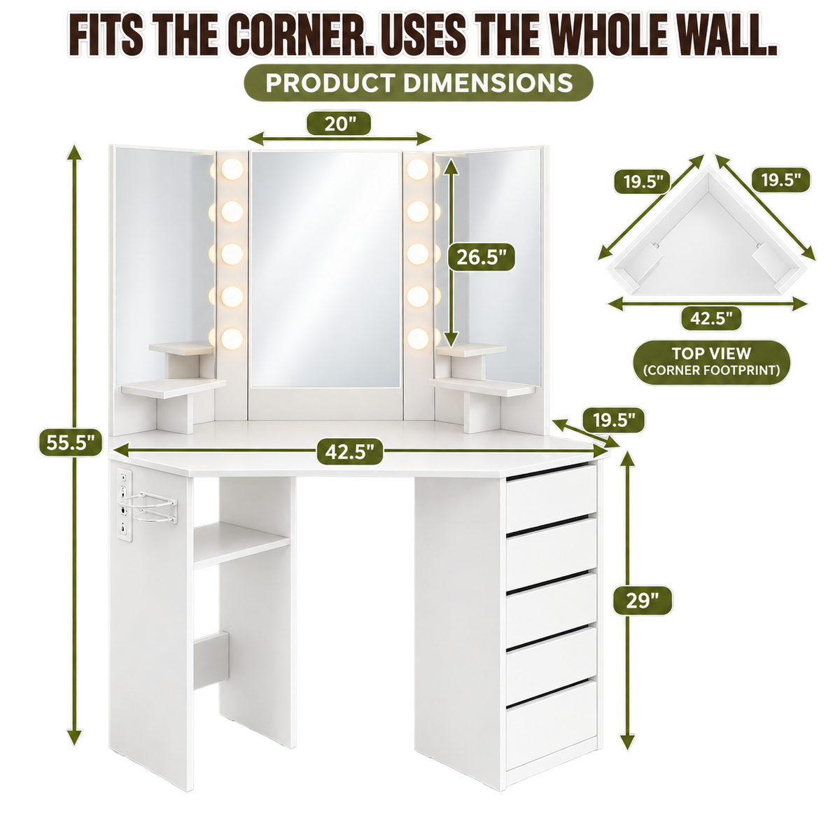 corner vanity size guide and dimensions