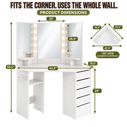 corner vanity size guide and dimensions