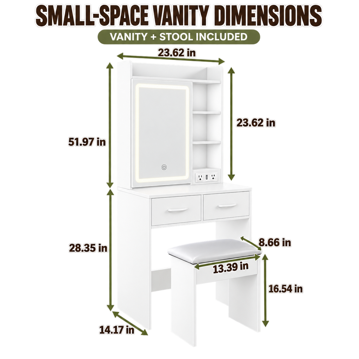 small vanity size guide and dimensions