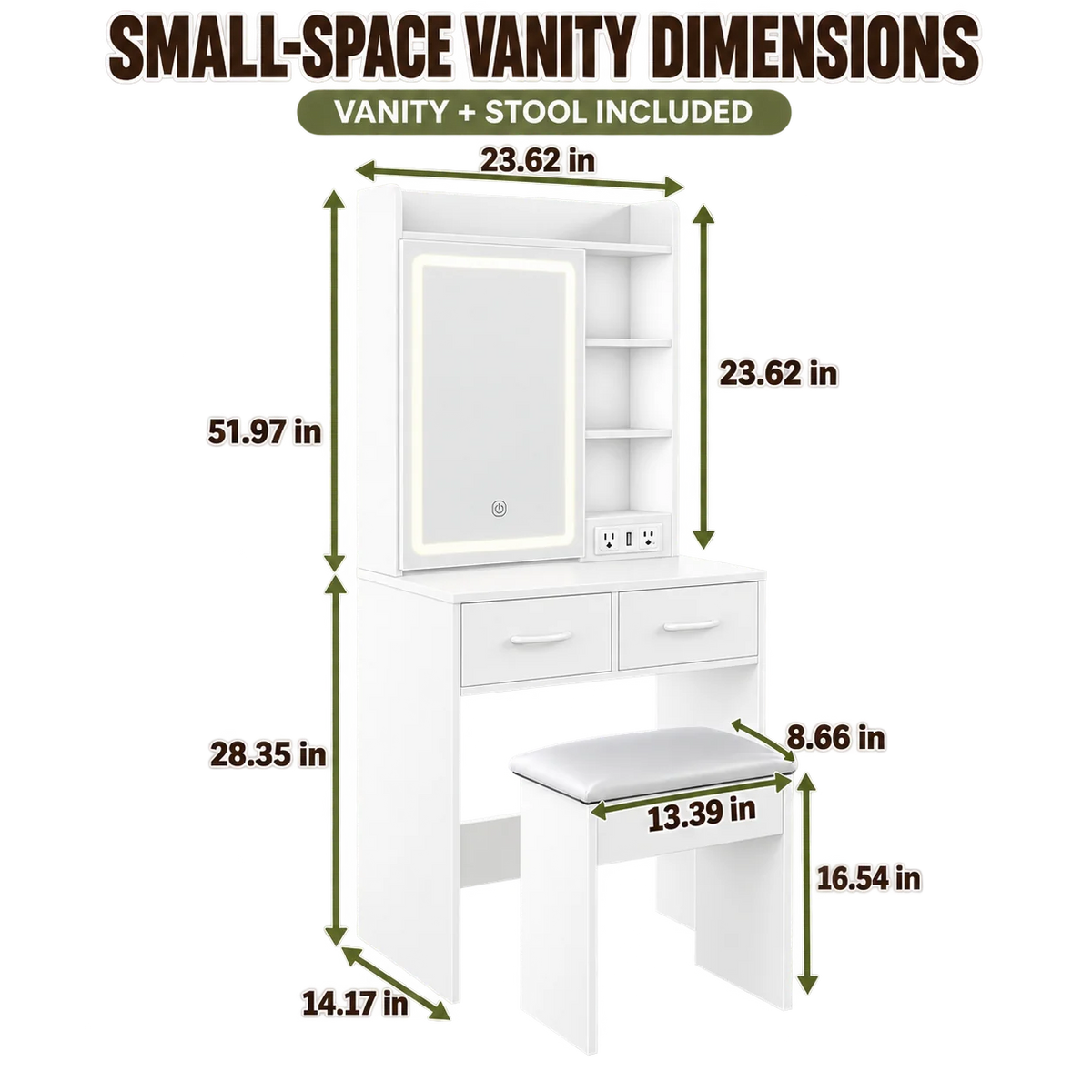 small vanity size guide and dimensions