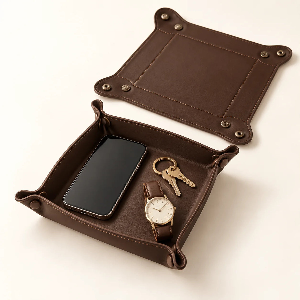 Foldable Bedside Valet Tray — Brown