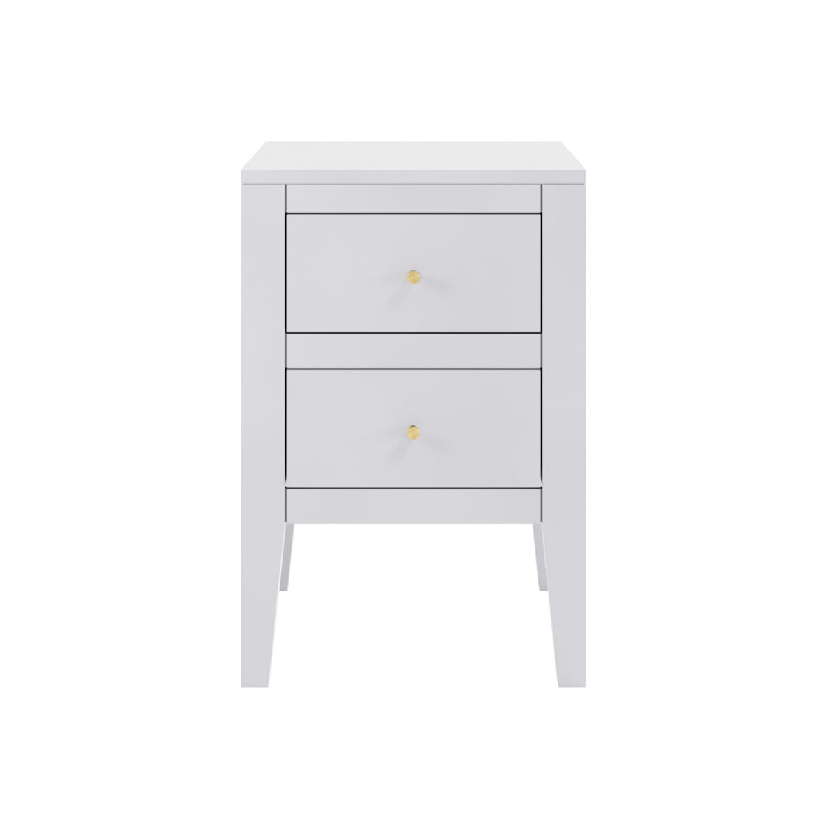 White Two-Drawer Nightstand on a white background