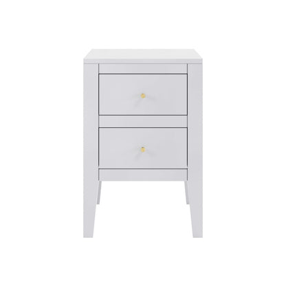 White Two-Drawer Nightstand on a white background
