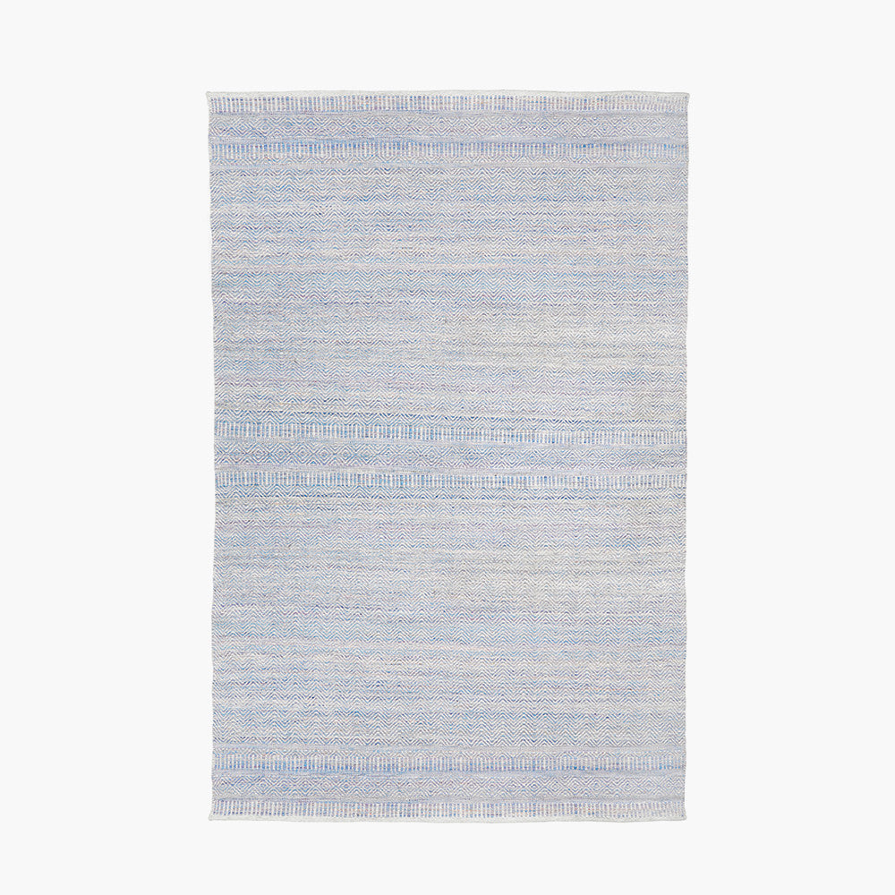Aqua, blue and white chevron indoor outdoor rug
