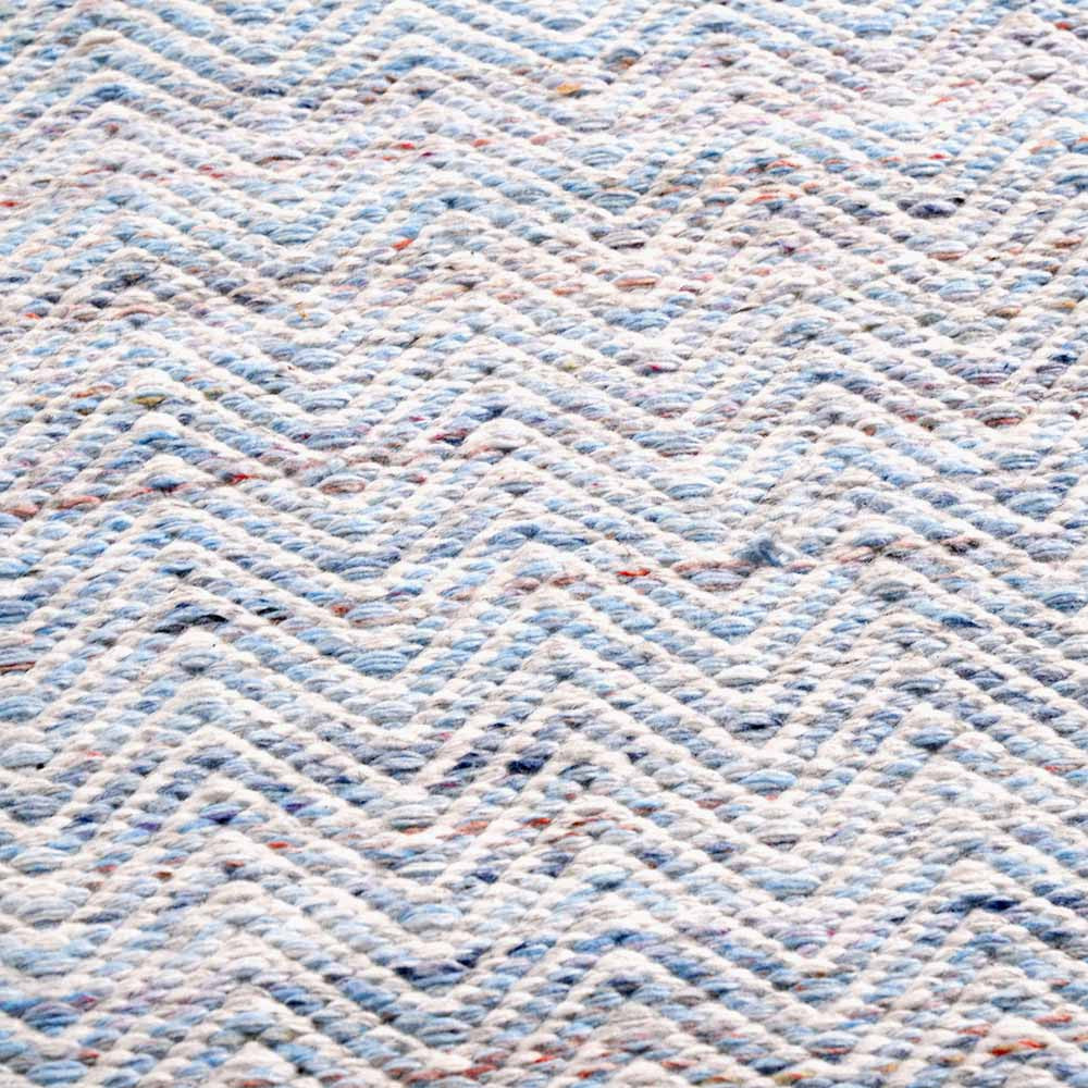 Aqua, blue and white chevron indoor outdoor rug