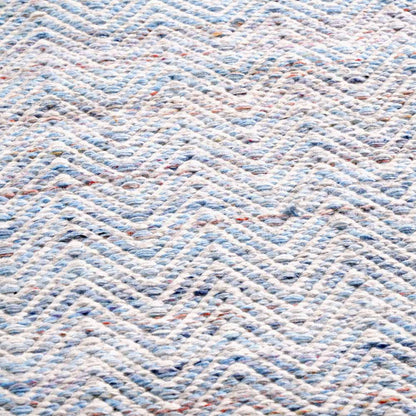 Aqua, blue and white chevron indoor outdoor rug