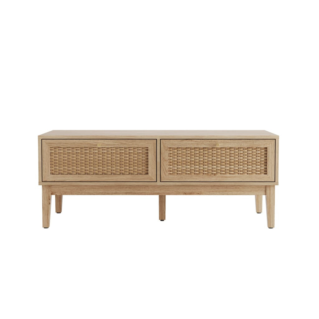 Two-drawer bedside cabinet with metal handles