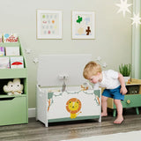 Toy Storage Chest with Lid and Handles, Green and White Lion Design — product view