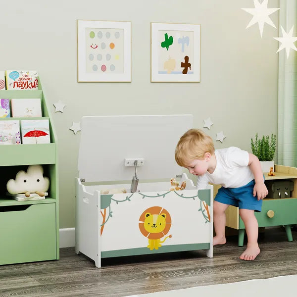 Toy Storage Chest with Lid and Handles, Green and White Lion Design — product view