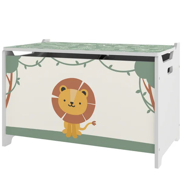 Toy Storage Chest with Lid and Handles, Green and White Lion Design — product-only view