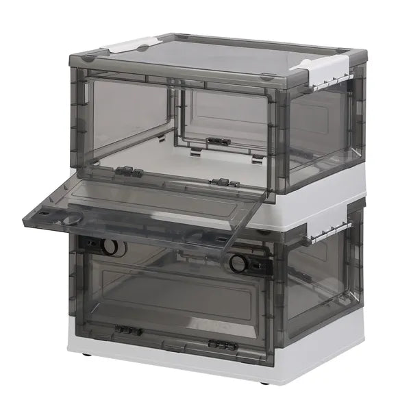 Stackable Storage Bins with Doors, 2-Pack Foldable Organizers with Top Lids and Wheels — product-only view