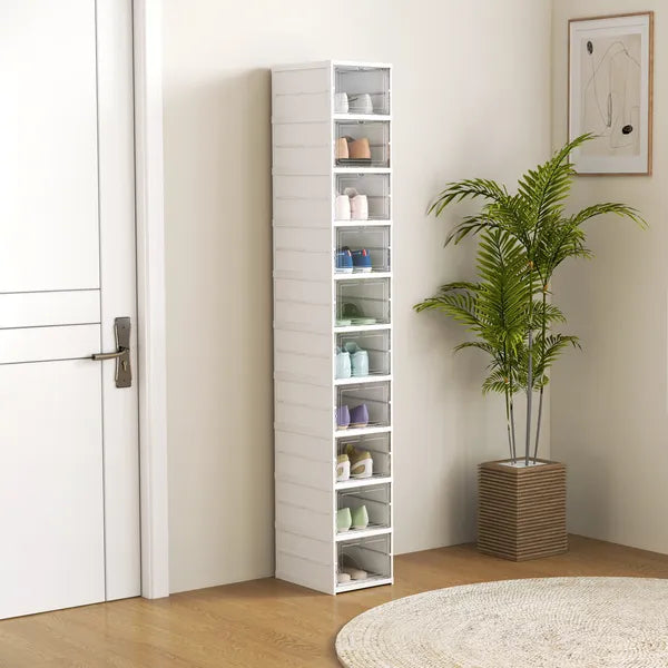 Shoe Storage Boxes, 10-Pack Foldable Plastic with Clear Front Doors, White — product view