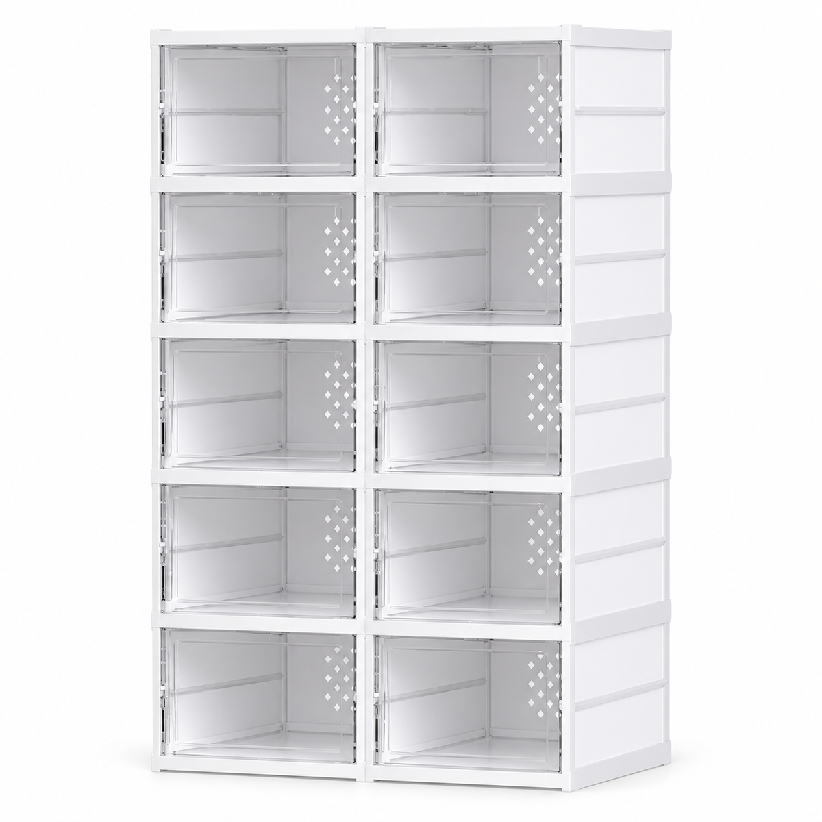 Shoe Storage Boxes, 10-Pack Foldable Plastic with Clear Front Doors, White — product-only view