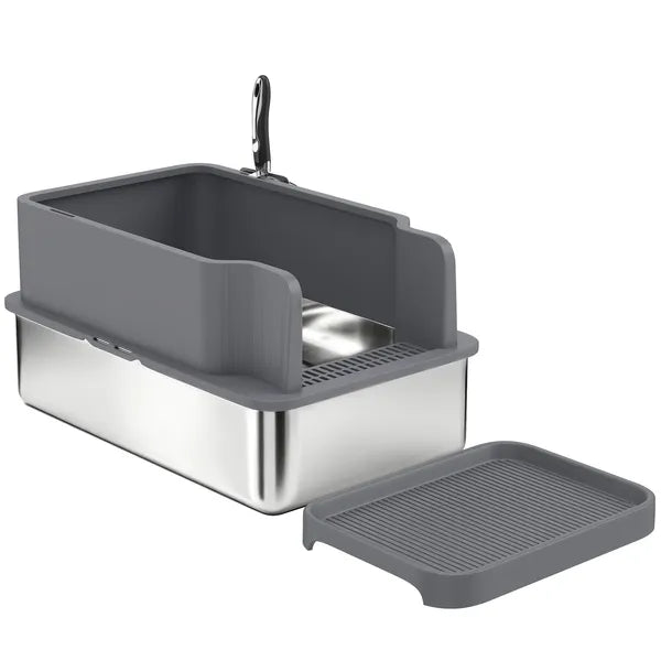 Pine Pellet Litter Box, Stainless Steel Sifting Tray System with Scoop and 10 Pee Pads — product view