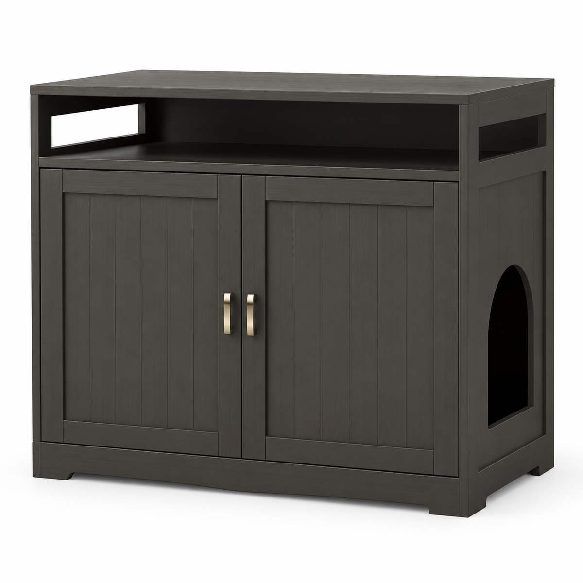Litter Box Enclosure, Two-Door Indoor Cat Cabinet, Espresso — product-only view