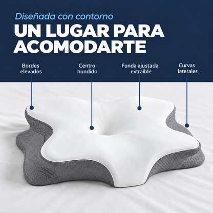 Centro hundido, bordes elevados, funda extraíble y curvas laterales.
