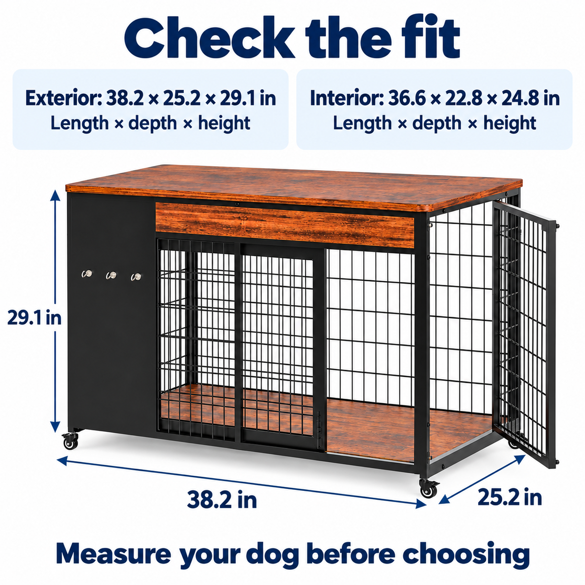 Dog crate exterior and internal dimensions for checking fit