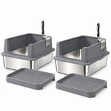 OHMM gallery v2 1 / 2 / white product-only packshot — 2 PACK XL Stainless Steel Litter Box with Step & Scoops