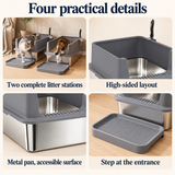 OHMM gallery v2 1 / 3 / four practical details — 2 PACK XL Stainless Steel Litter Box with Step & Scoops