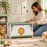 OHMM gallery v2 11 / 1 / lifestyle — TOY STORAGE Chest with Lid and Handles, Green Lion Design