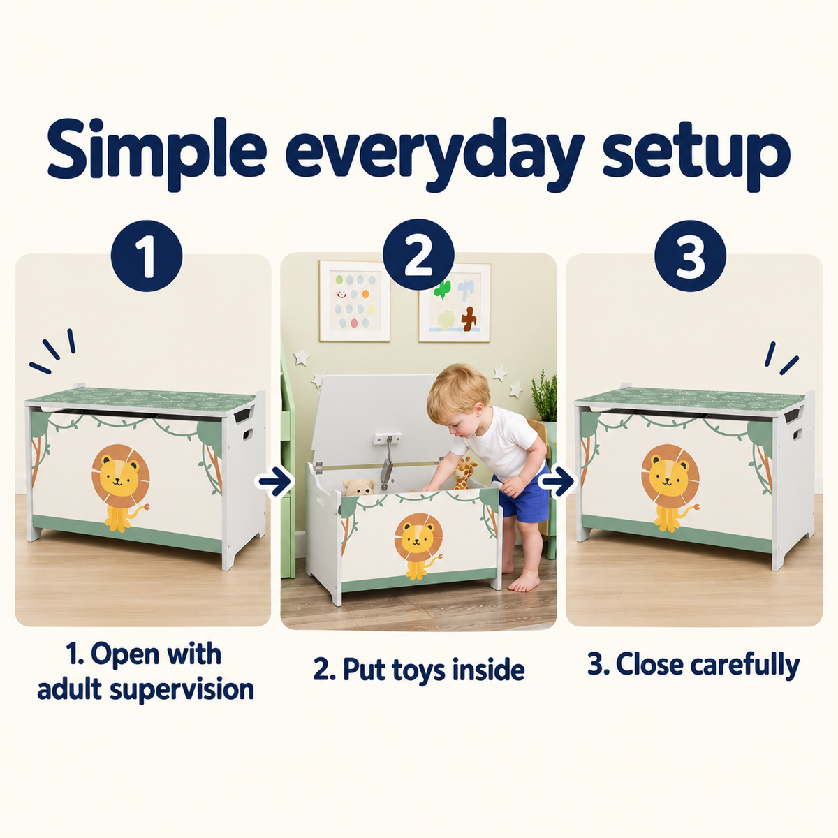 OHMM gallery v2 11 / 6 / everyday setup — TOY STORAGE Chest with Lid and Handles, Green Lion Design
