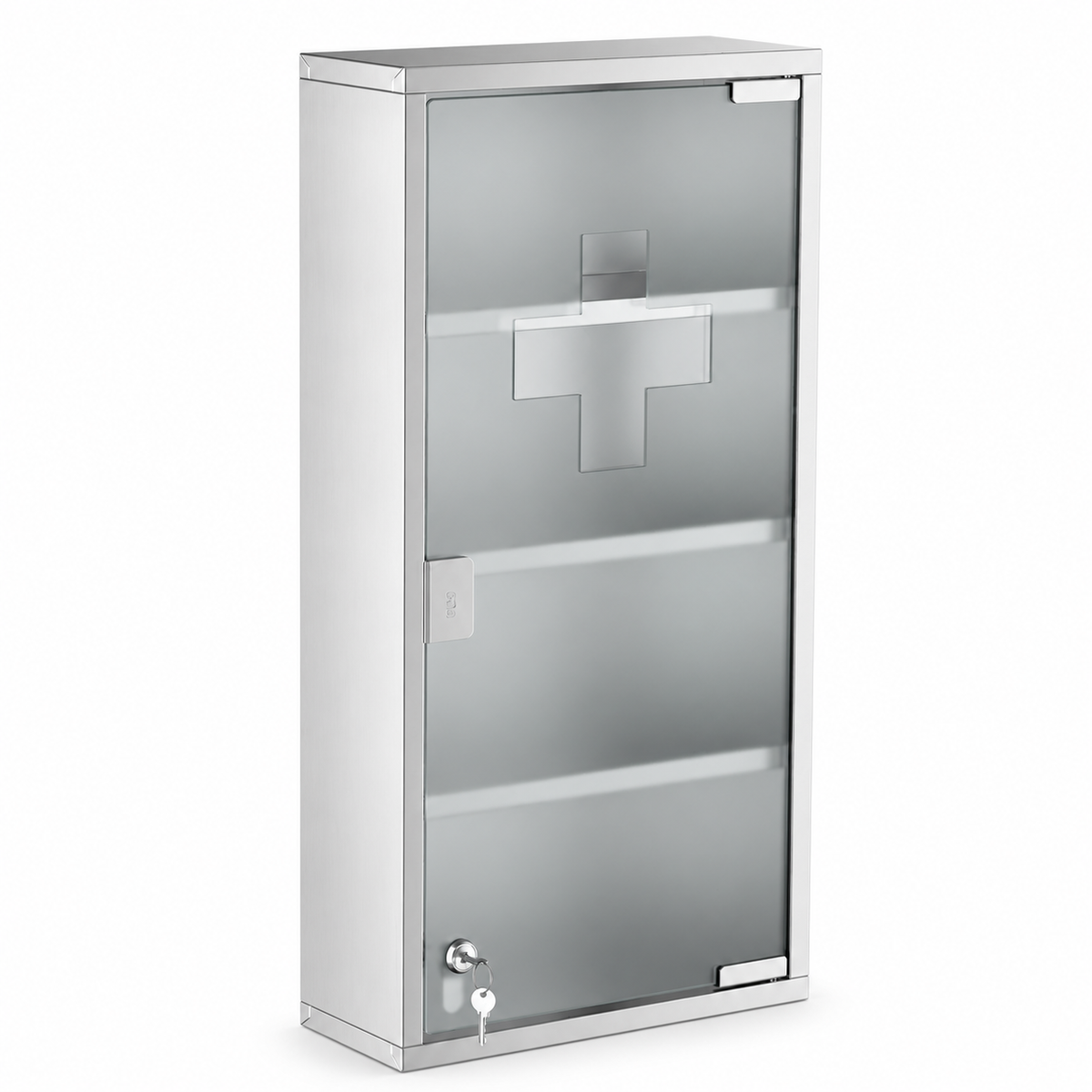 OHMM gallery v2 12 / 2 / white product-only packshot — LOCKABLE MEDICINE Cabinet, 12" x 24", 4 Tier, Stainless Steel