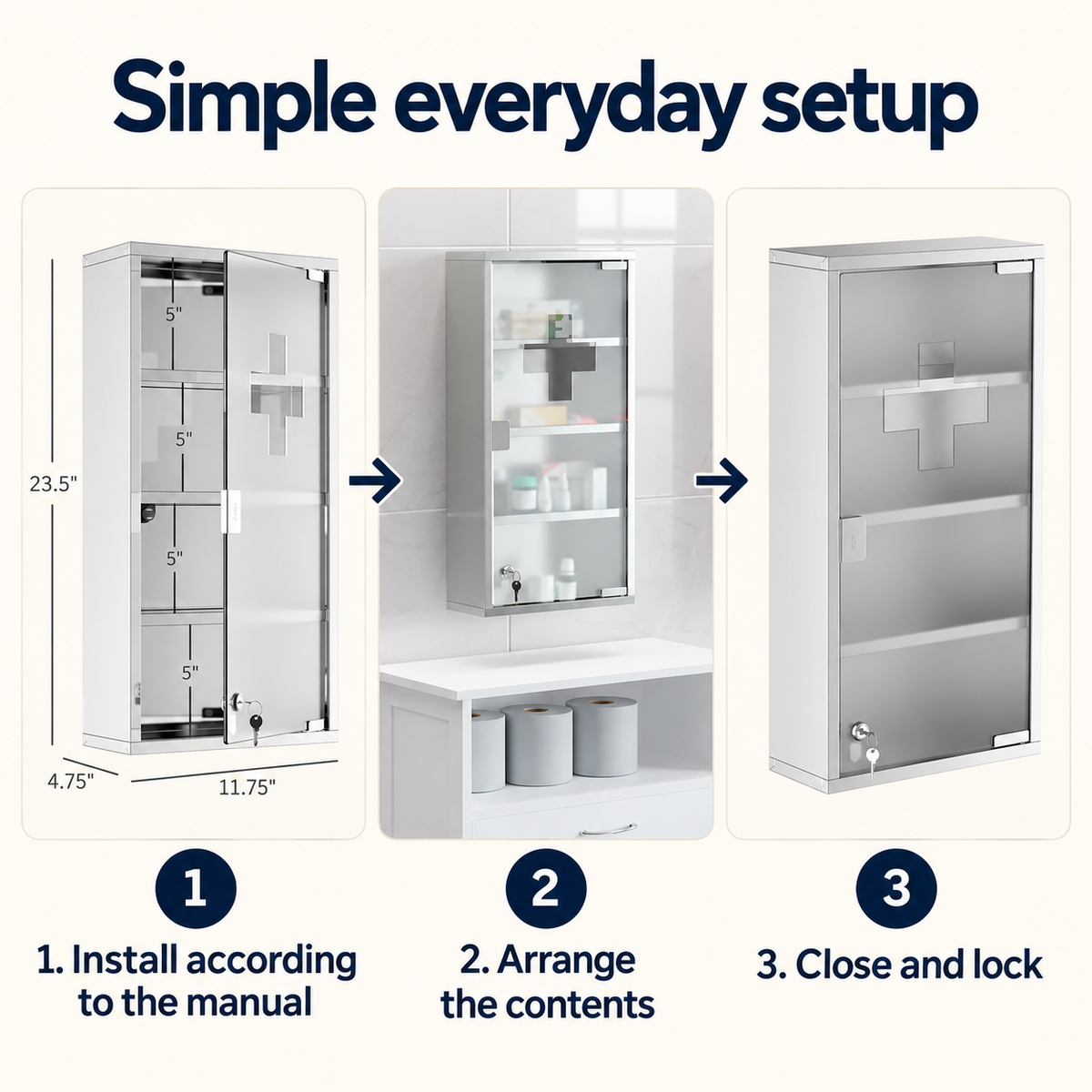 OHMM gallery v2 12 / 6 / everyday setup — LOCKABLE MEDICINE Cabinet, 12" x 24", 4 Tier, Stainless Steel