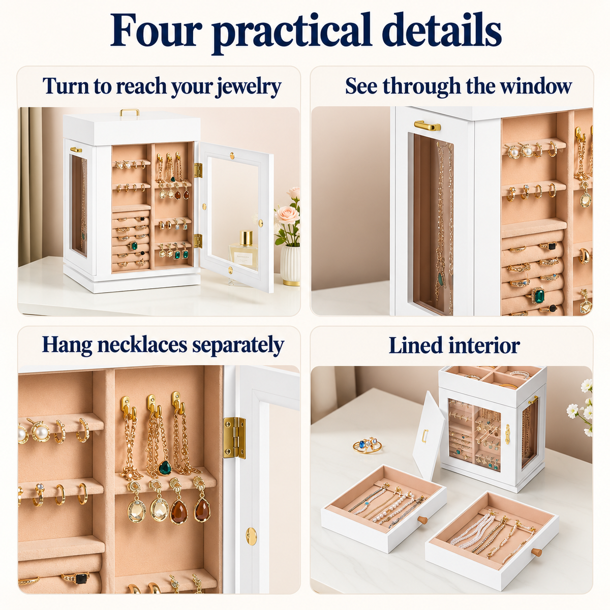 OHMM gallery v2 13 / 3 / four practical details — ROTATING JEWELRY Organizer with Magnetic Door, White