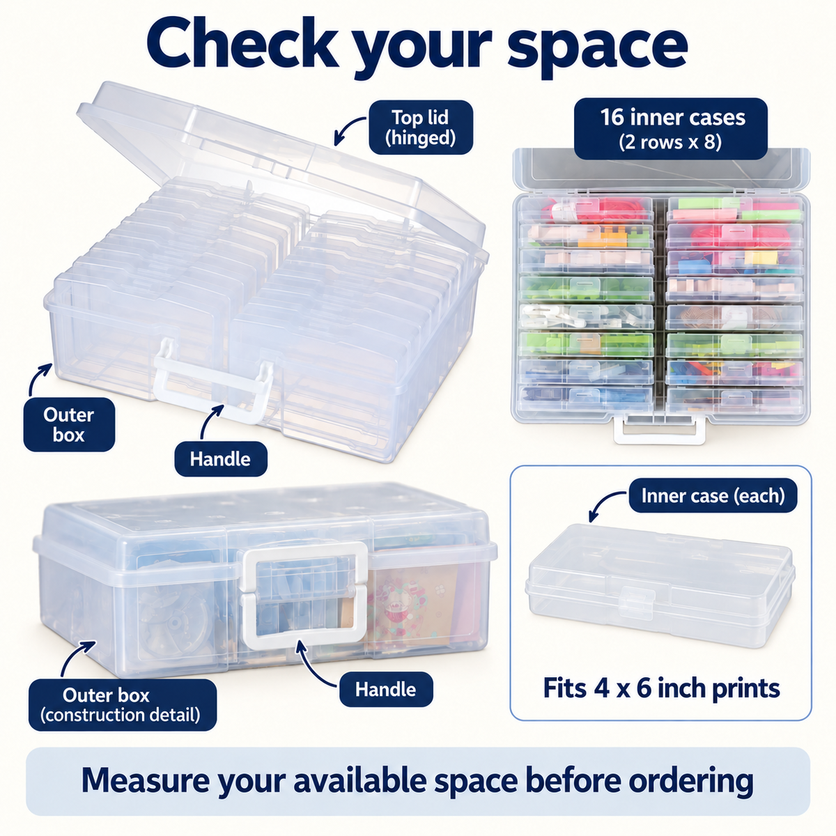 OHMM gallery v2 14 / 4 / fit and details — 4" X 6" Photo Storage Box with Handle and 16 Inner Cases
