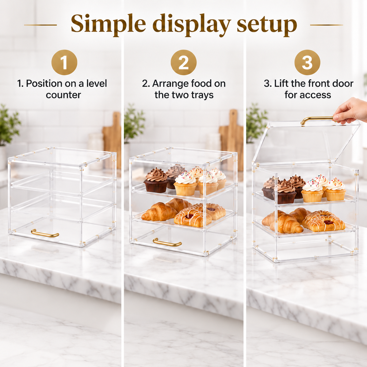 OHMM gallery v2 16 / 6 / everyday setup — BAKERY DISPLAY Case, 2-Level Clear Acrylic with Flip-Up Door