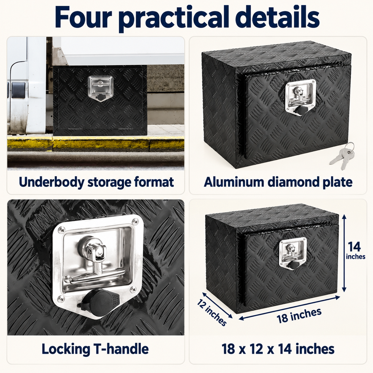 OHMM gallery v2 17 / 3 / four practical details — 18 X 12 x 14 Inch Aluminum Underbody Truck Box with Lock