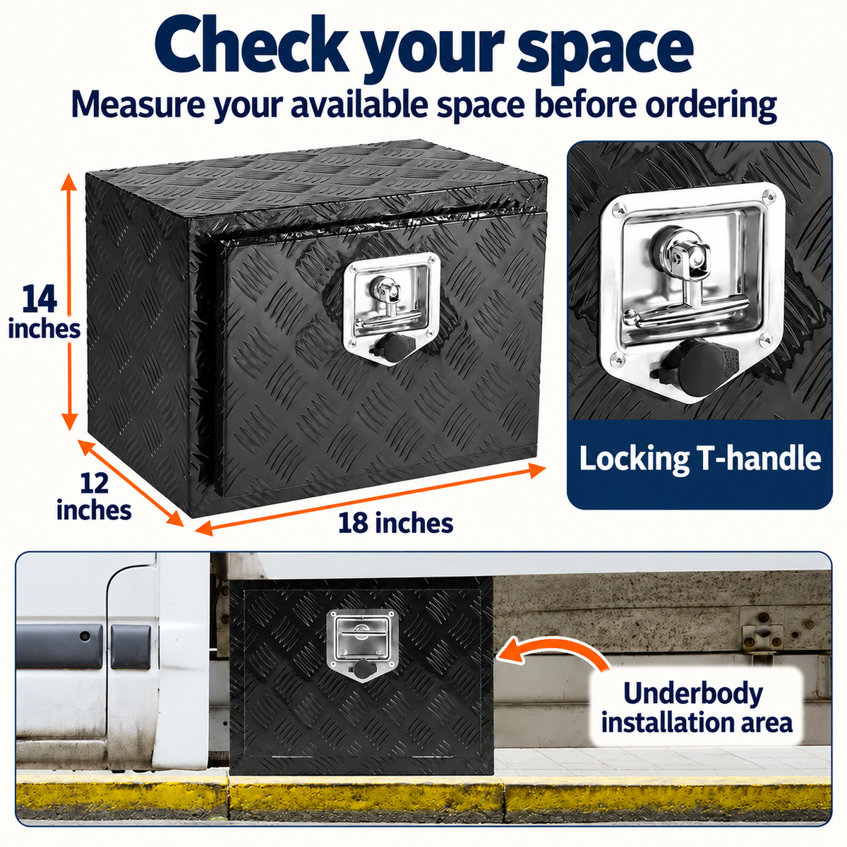 OHMM gallery v2 17 / 4 / fit and details — 18 X 12 x 14 Inch Aluminum Underbody Truck Box with Lock
