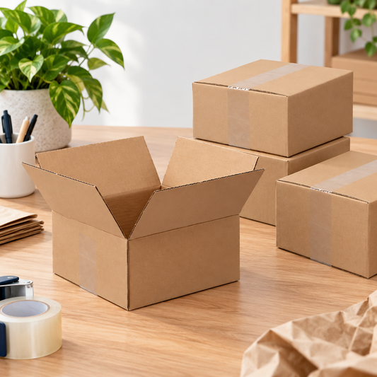 OHMM gallery v2 18 / 1 / lifestyle — 100 PACK 8 x 8 x 4 Inch Brown Corrugated Shipping Boxes