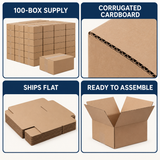 OHMM gallery v2 18 / 3 / four practical details — 100 PACK 8 x 8 x 4 Inch Brown Corrugated Shipping Boxes