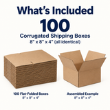 OHMM gallery v2 18 / 5 / package contents — 100 PACK 8 x 8 x 4 Inch Brown Corrugated Shipping Boxes