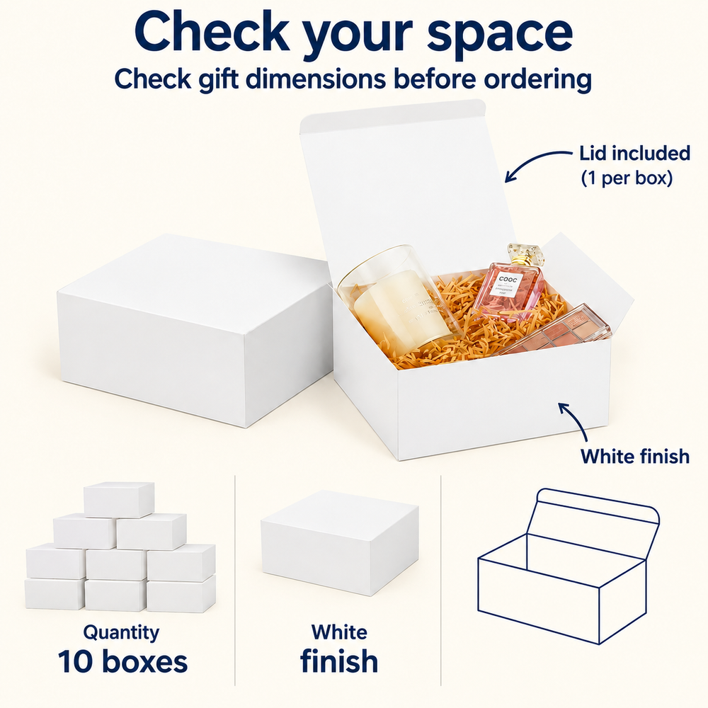 OHMM gallery v2 19 / 4 / fit and details — 10 PACK White Gift Boxes with Lids
