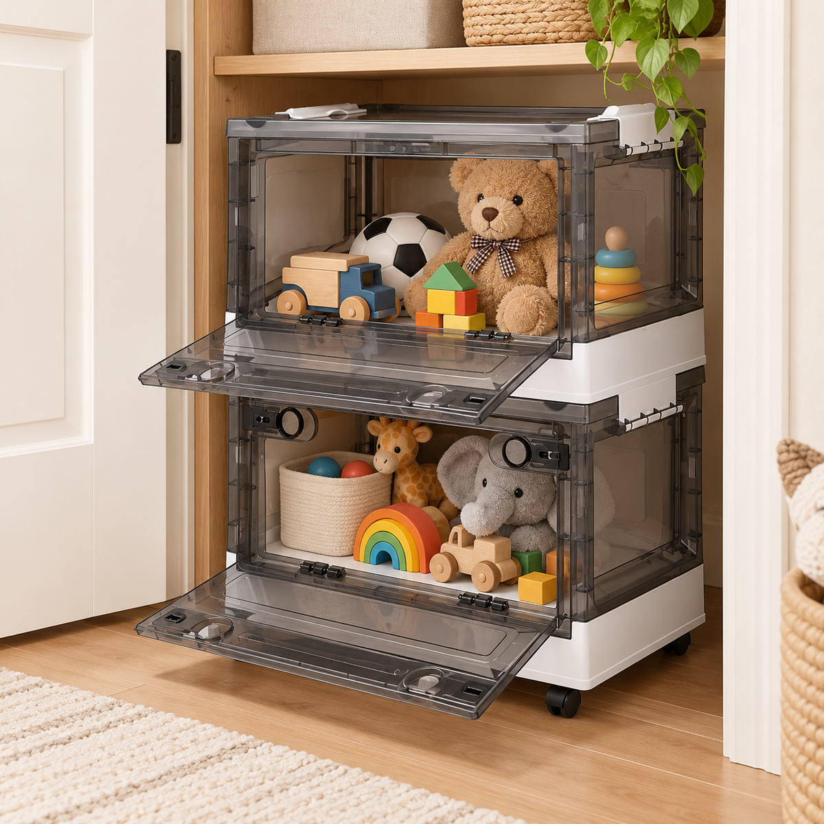 OHMM gallery v2 2 / 1 / lifestyle — 2 PACK Foldable Storage Bins with Doors and Wheels