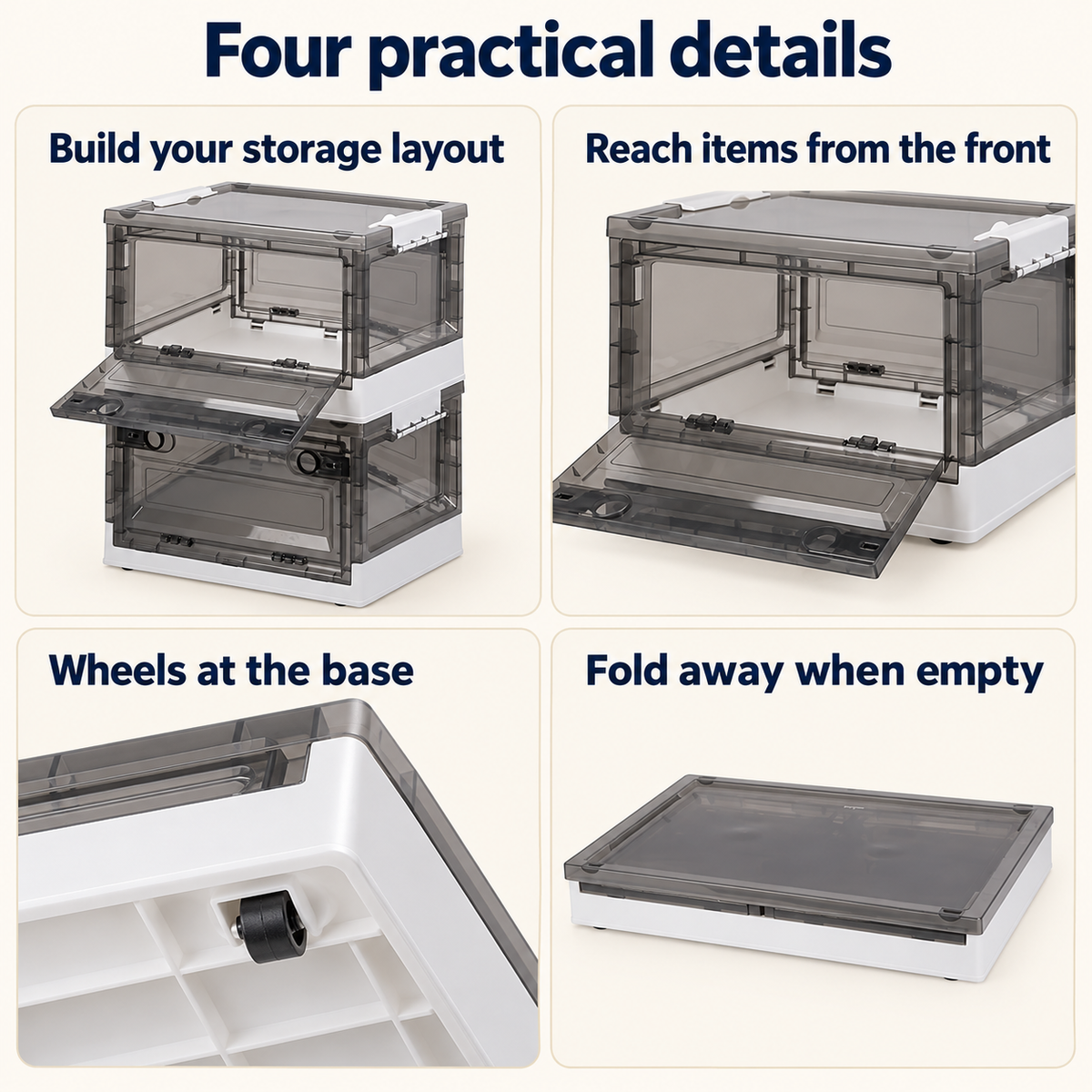 OHMM gallery v2 2 / 3 / four practical details — 2 PACK Foldable Storage Bins with Doors and Wheels