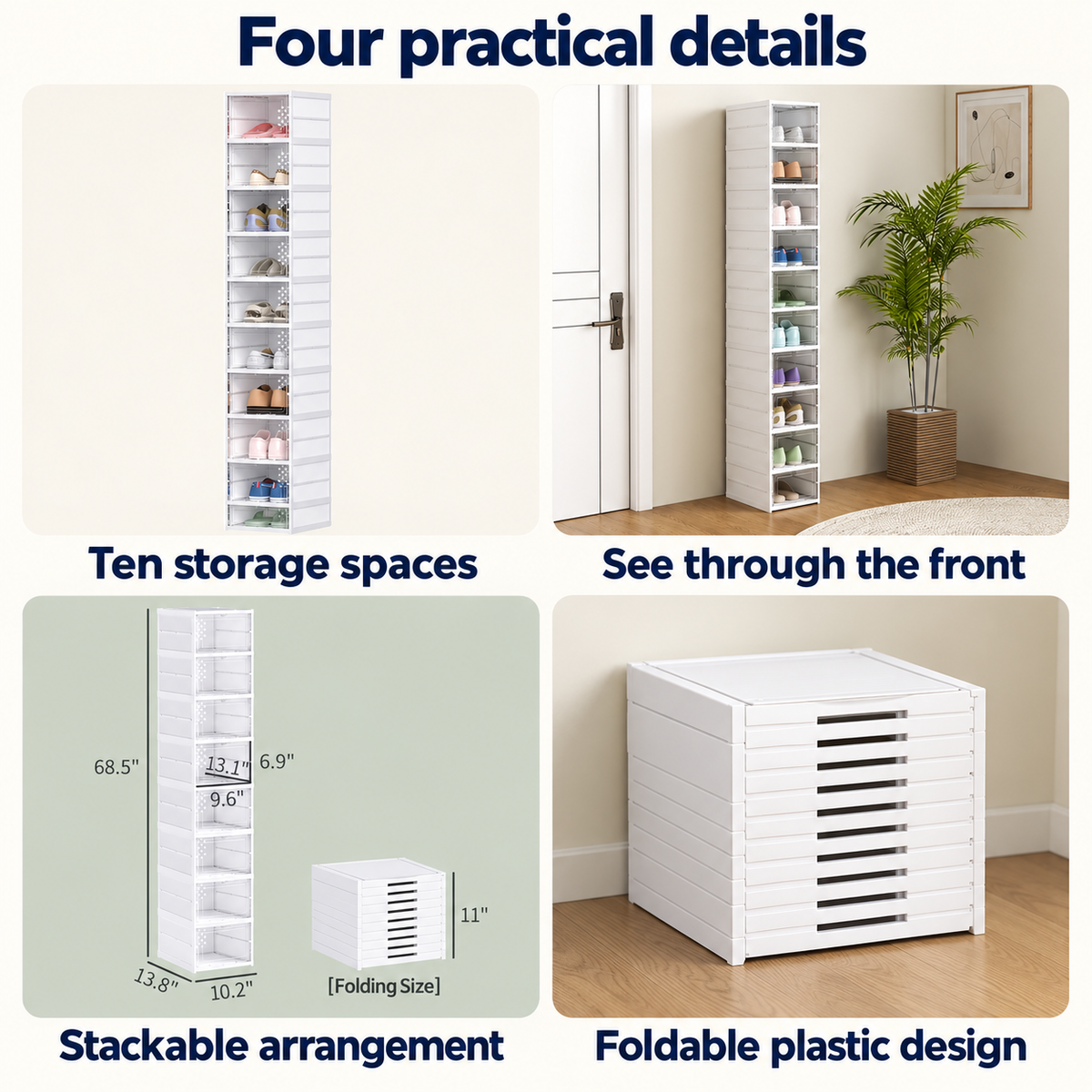 OHMM gallery v2 20 / 3 / four practical details — 10 PACK Stackable Plastic Shoe Boxes with Clear Doors