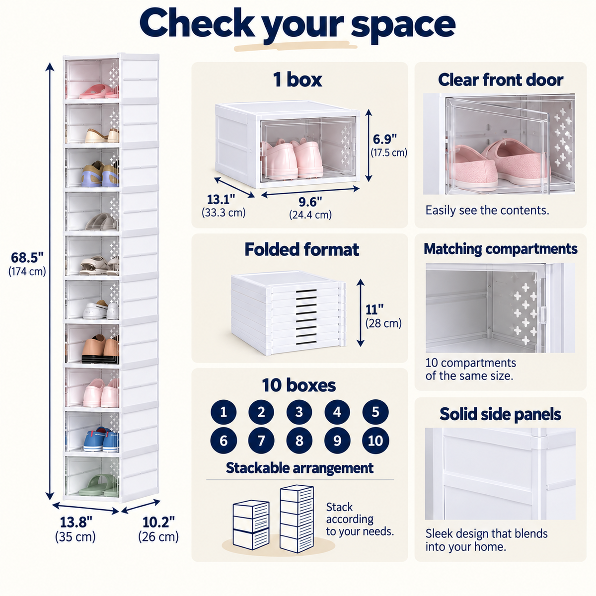 OHMM gallery v2 20 / 4 / fit and details — 10 PACK Stackable Plastic Shoe Boxes with Clear Doors