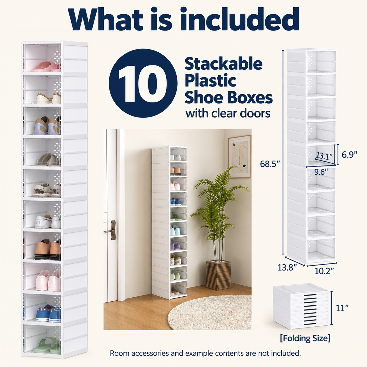OHMM gallery v2 20 / 5 / package contents — 10 PACK Stackable Plastic Shoe Boxes with Clear Doors