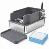 OHMM gallery v2 3 / 2 / white product-only packshot — STAINLESS STEEL Sifting Litter Box for Pine Pellets