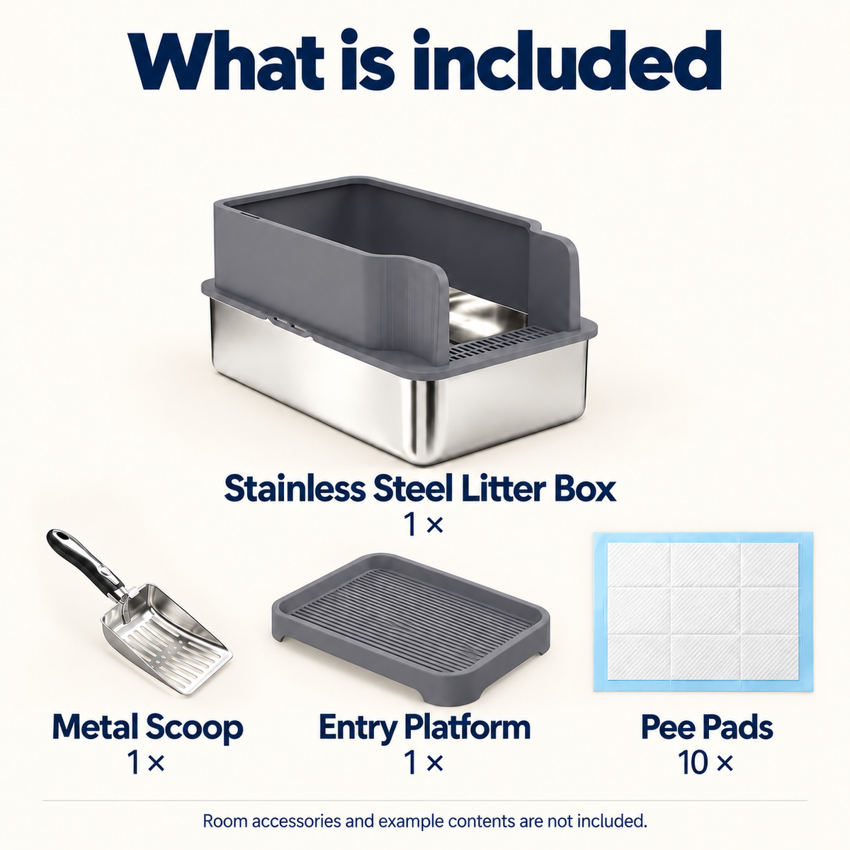 OHMM gallery v2 3 / 5 / package contents — STAINLESS STEEL Sifting Litter Box for Pine Pellets