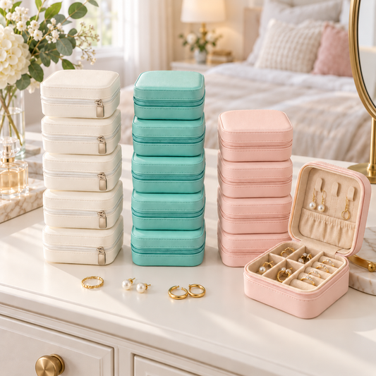 OHMM gallery v2 4 / 1 / lifestyle — MINI PU Leather Travel Jewelry Boxes, 15-Pack