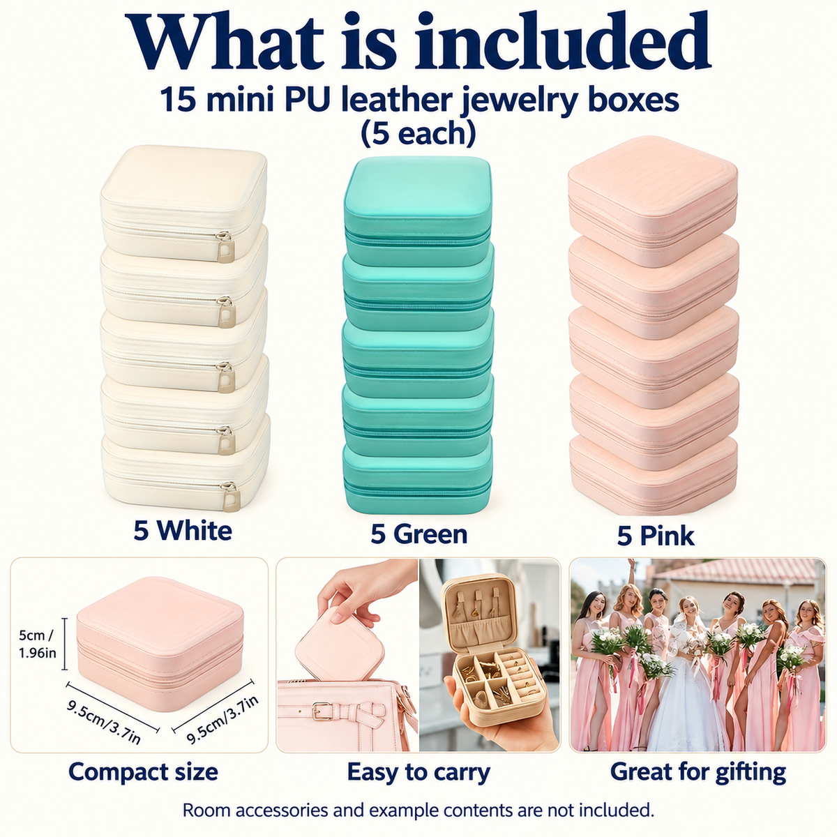 OHMM gallery v2 4 / 5 / package contents — MINI PU Leather Travel Jewelry Boxes, 15-Pack